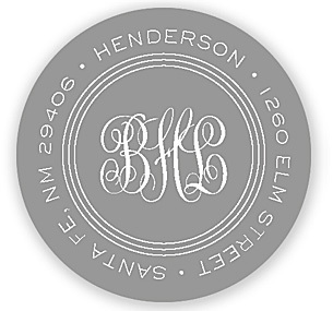 Grey Monogram Round Address Labels